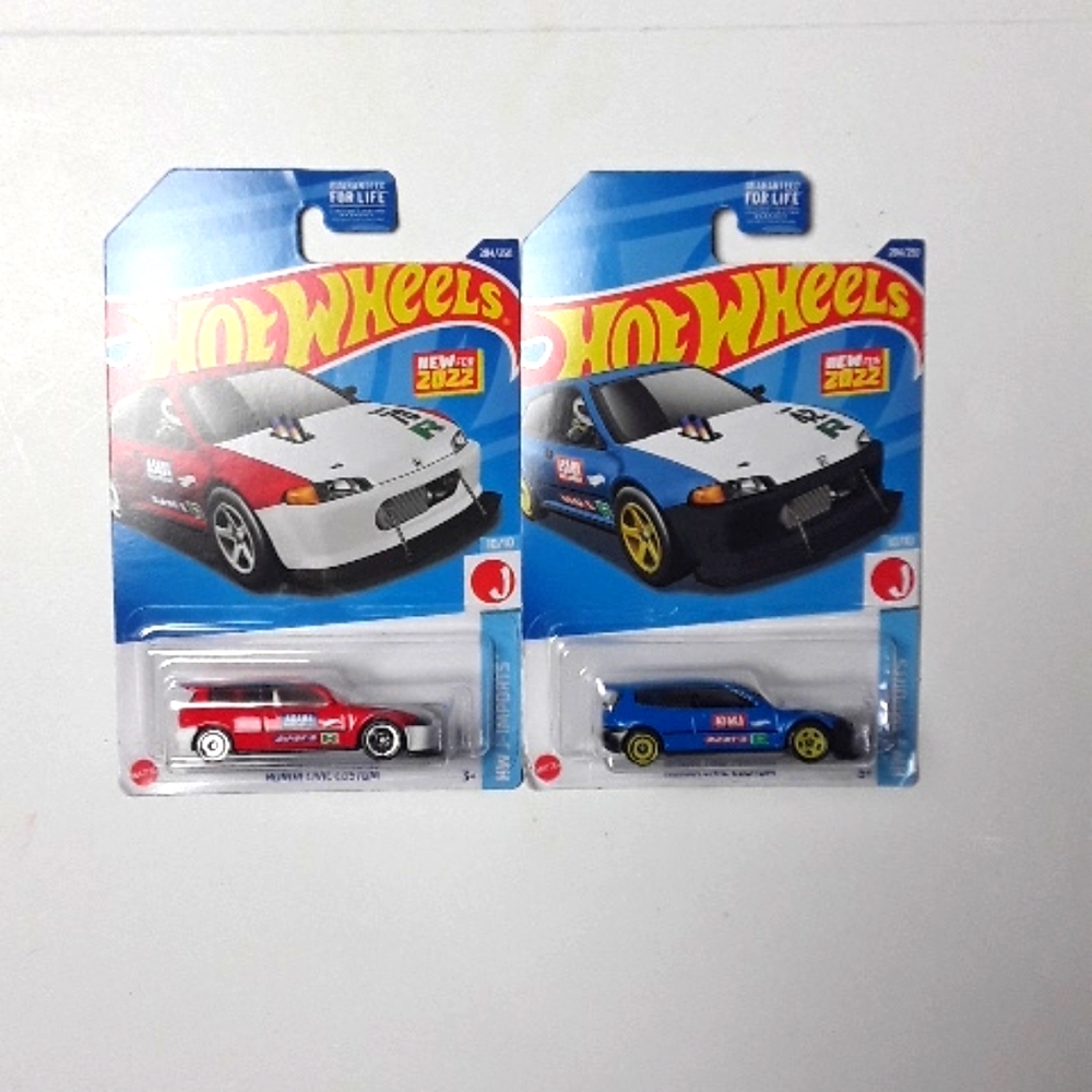 Hot Wheels Honda Civic Custom lot of 2 Red and Blue